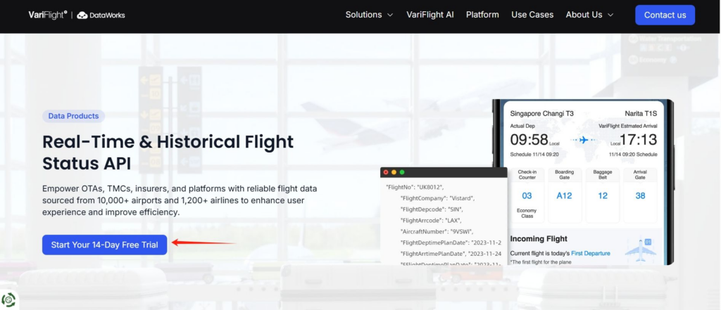 Free Trial VariFlight Real-time and historical flight status API
